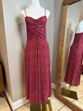 Mango Black Red Floral Spaghetti Strap Maxi Dress S
